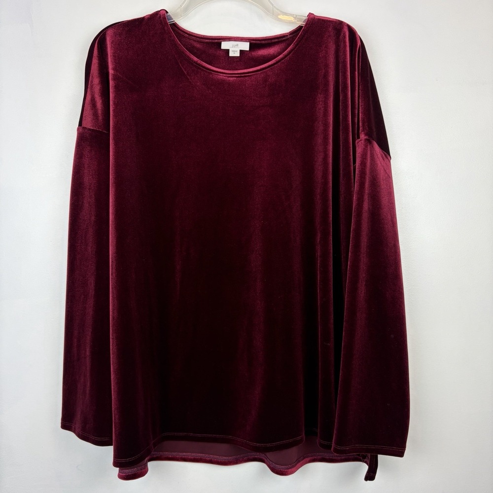 J Jill Tunic Top Womens XL Burgundy Wine Velour Velvet Jewel Holiday Luxury